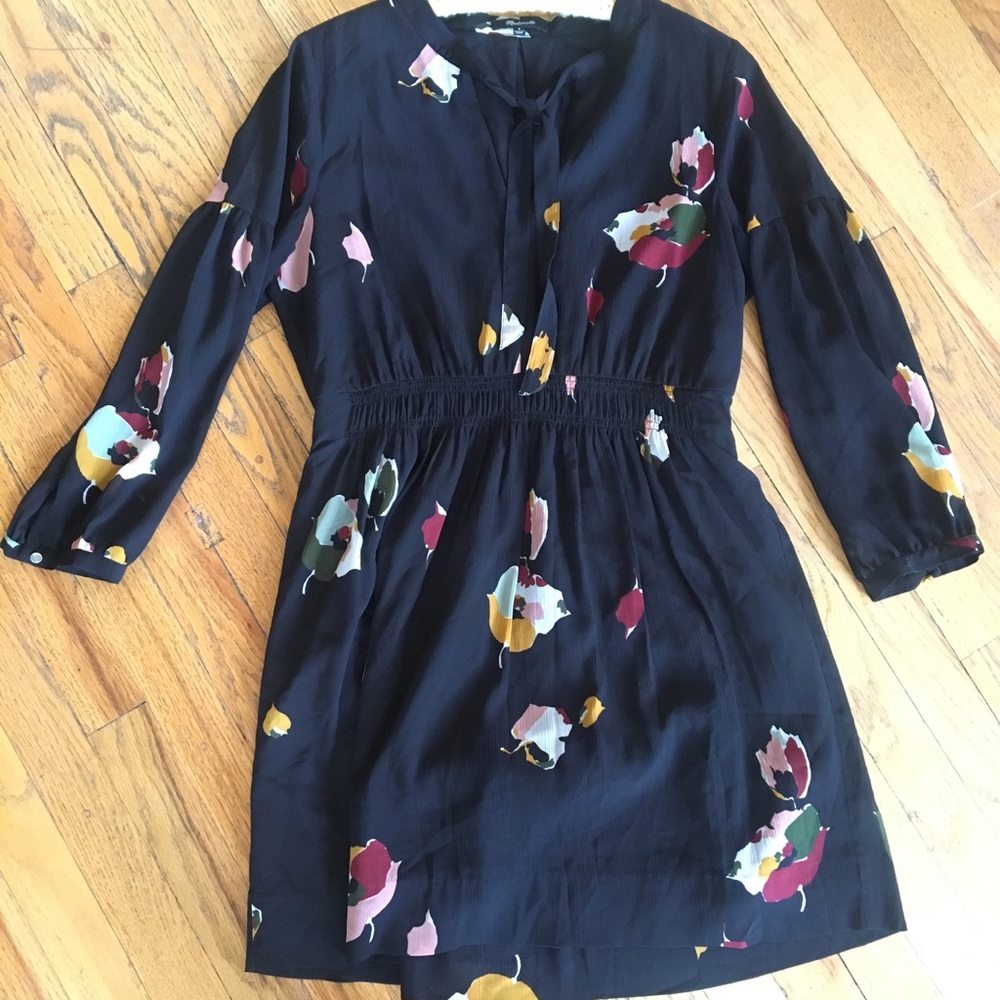 Madewell Floral Tie-Neck Dress